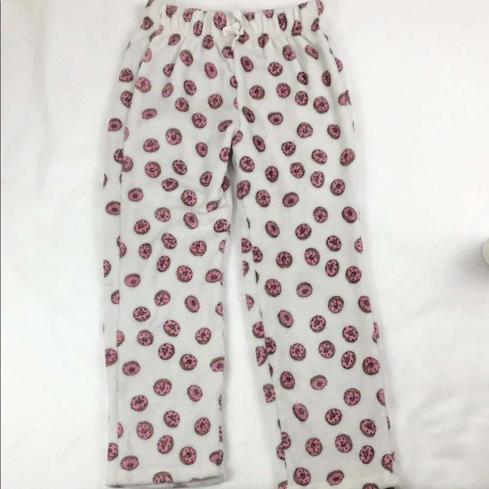 Kids Cozy Plush Pajama Bottoms with Pink Donut Design (K1)